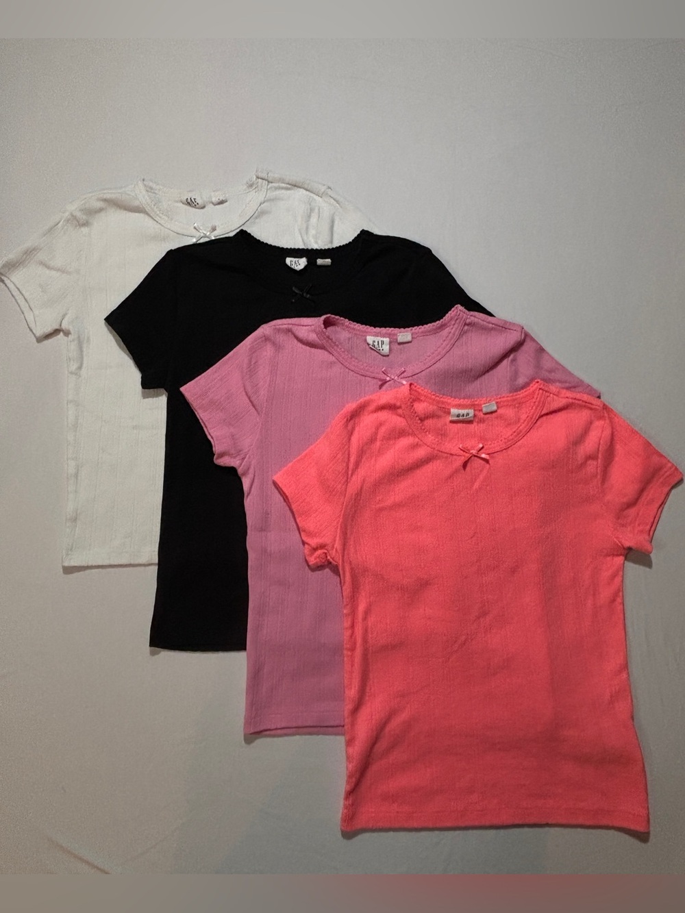 GAP Kids Ribbed Short Sleeve Tee Bundle Girls Large 10 Pink Black White 4-Pack